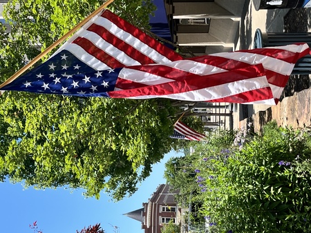 American Flag flying in the town square
