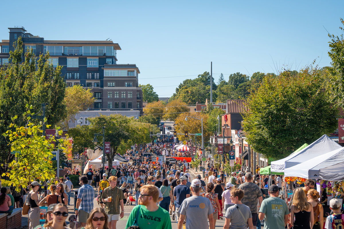 Dickson Street during Falltoberfest 2025 in Fayetteville, Arkansas