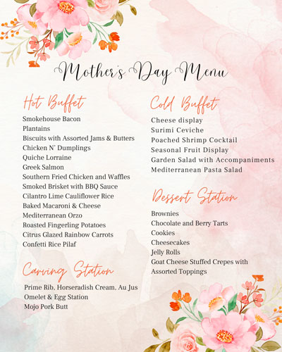 Mothers Day Menu