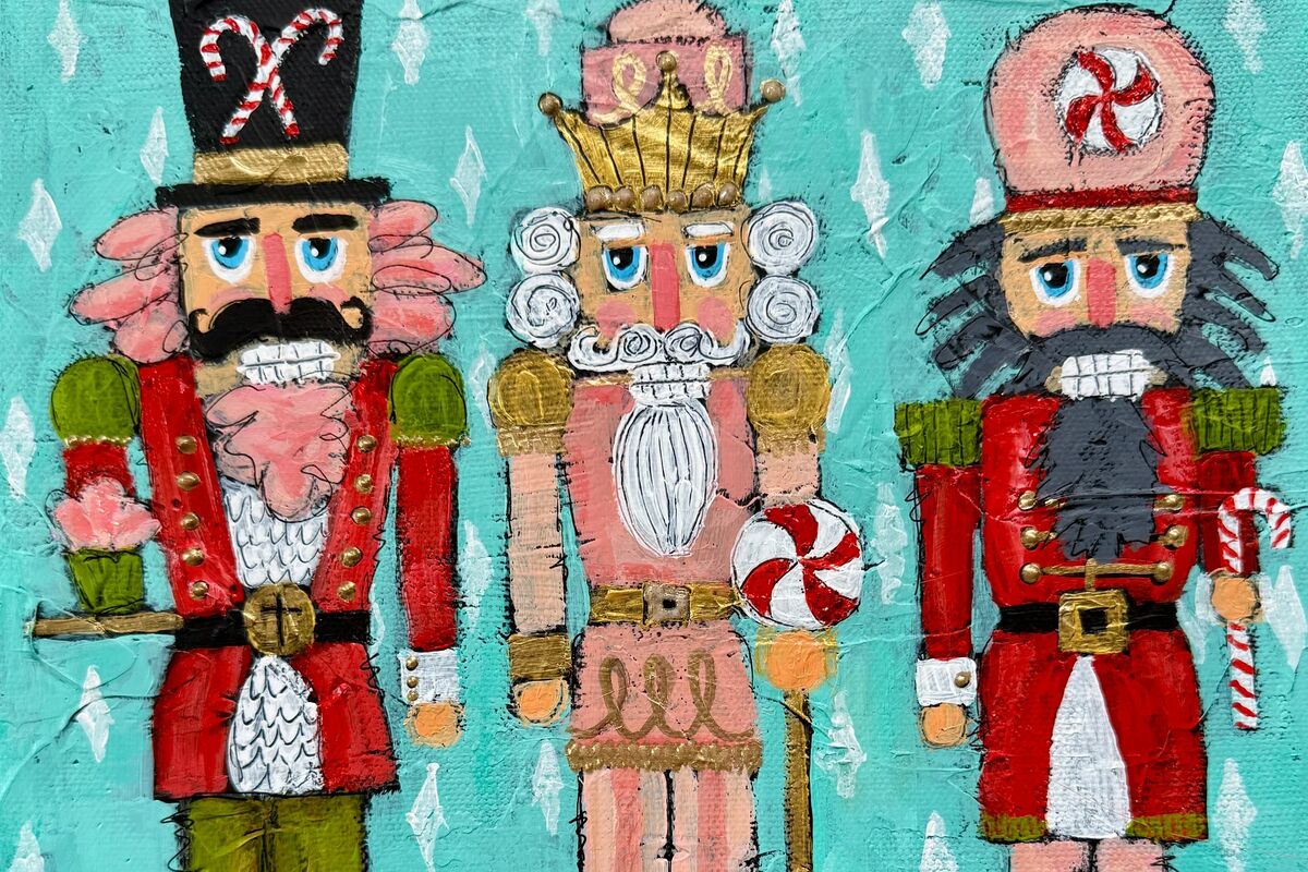 Painted canvas with three nutcrackers