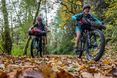 Fall bikepacking riding on leaves Fayetteville Arkansas