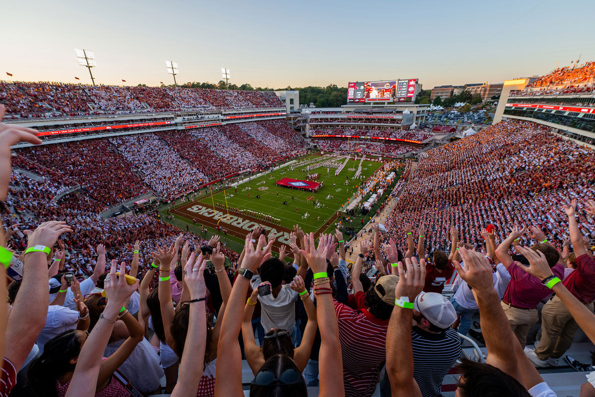 Fans Calling the Hogs in Razorback Stadium during a football game